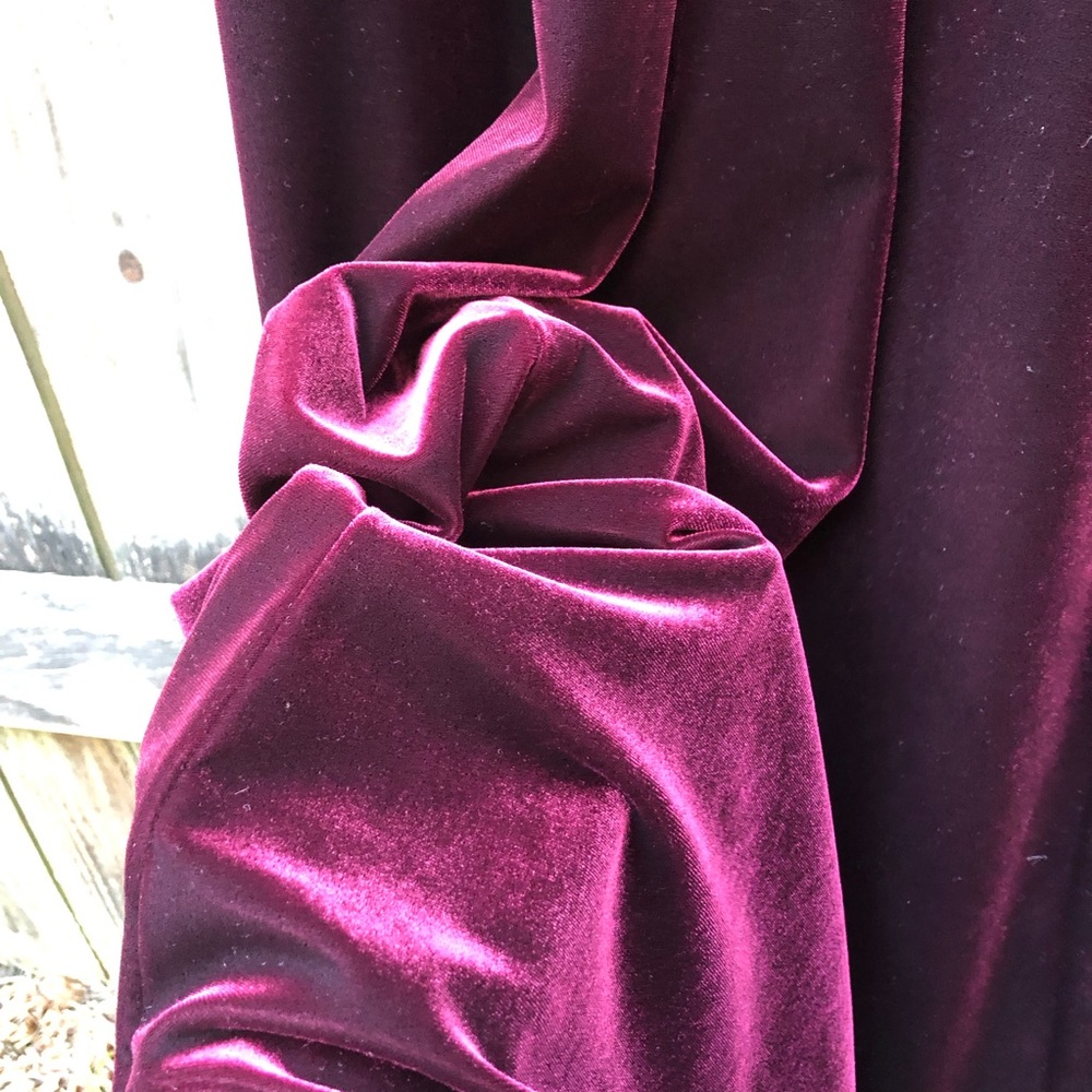 Vintage Reggio Maroon Velvet Maxi Dress Halter Beaded Strappy Wine Red - Picture 12 of 15